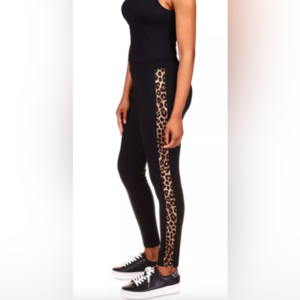 NWT Michael Kors Black Leopard Side Stripe Leggings Medium $98